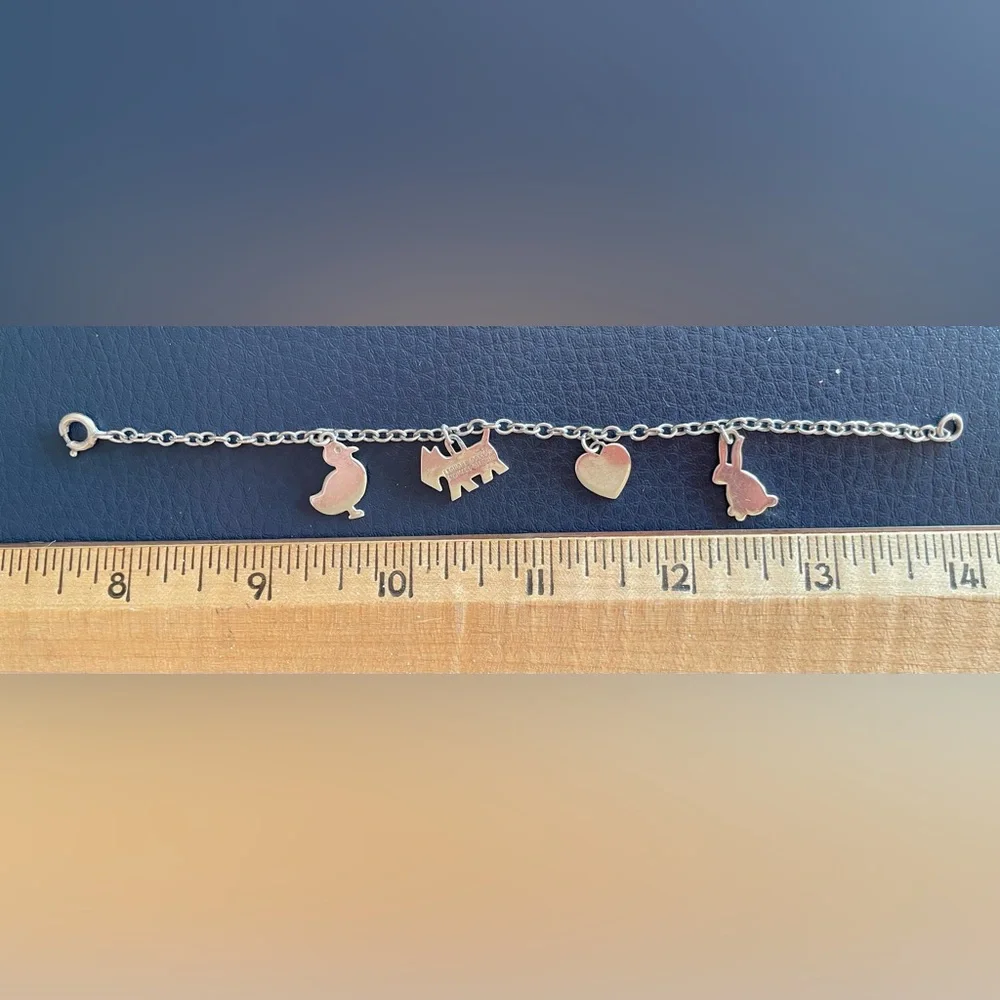 Lenore Doskow Handmade Sterling Silver Antique Charm Bracelet w Animals & Heart!